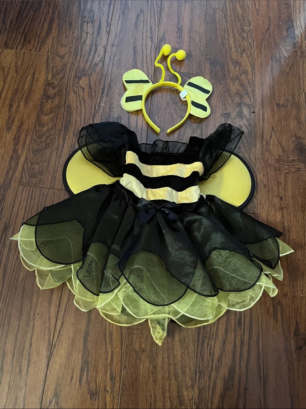Kids Yellow & Black Bee Costume Dress with Headband
